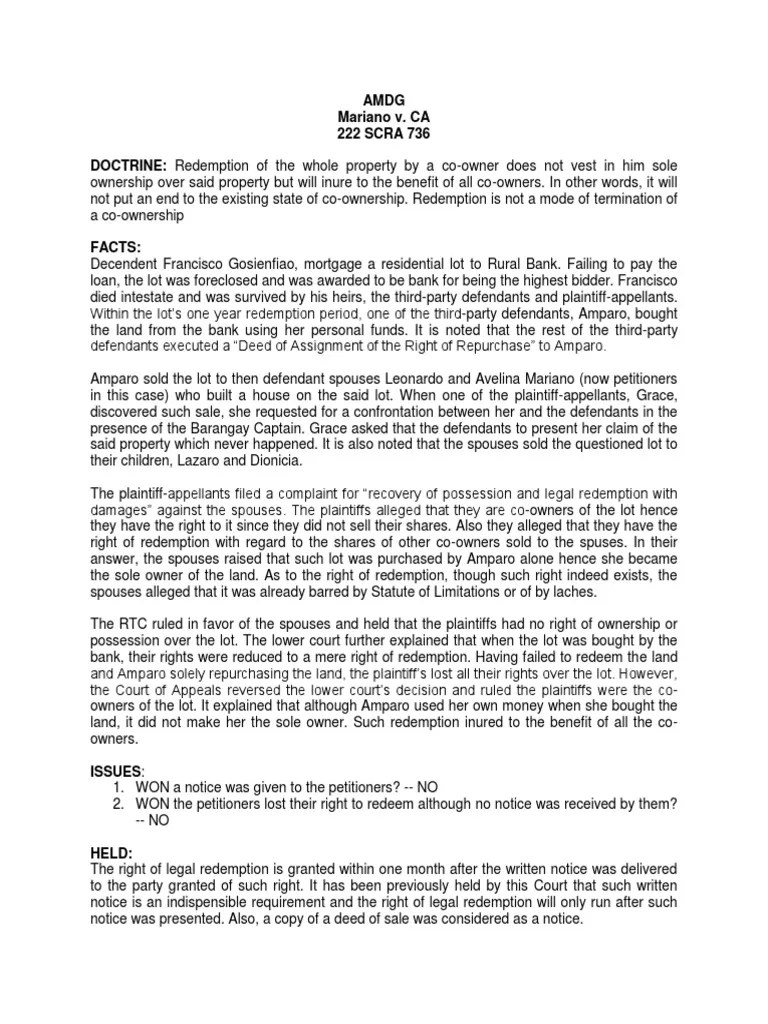 The Redemption of Property by a CoOwner Inures to the Benefit of All