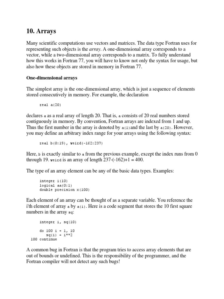 An InDepth Guide to Arrays in Fortran 77 Declarations, Indexing
