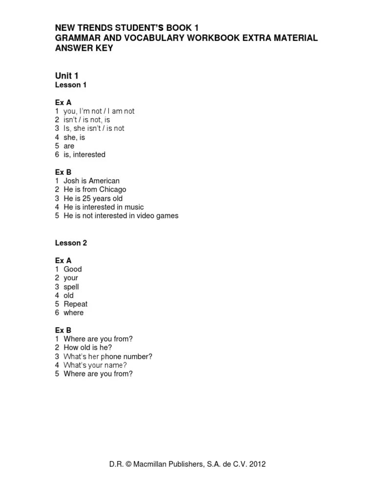 Grammar and Vocabulary Workbook Extra Material Answer Key | PDF | Clothing