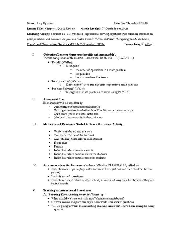 PreAlgebra Chapter 1 Review Lesson Homework Question