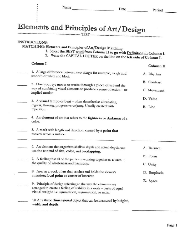 Elements and Principles of Art Quiz Part 1