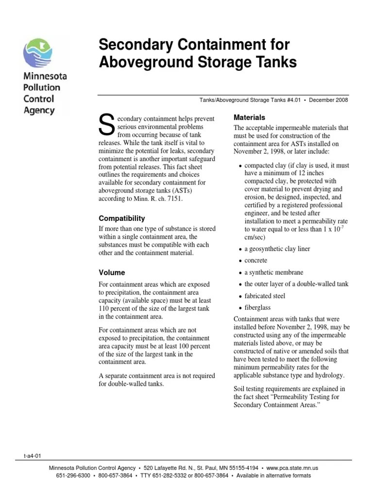 Secondary Containment For Aboveground Storage Tanks Materials PDF