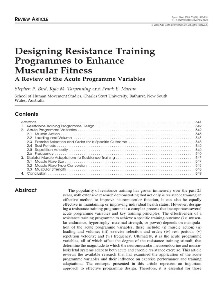 Designing Resistance Training Programmes to Enhance Muscular Fitness a