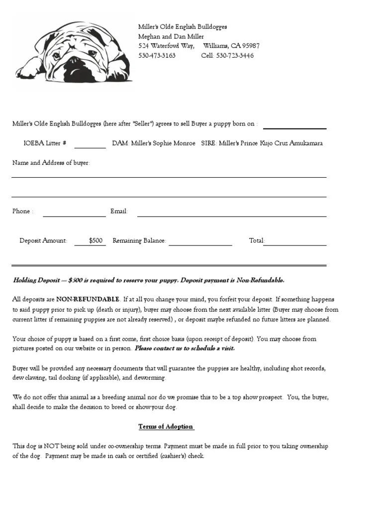 Millers Oeb Puppy Contract PDF Dogs Veterinary Physician