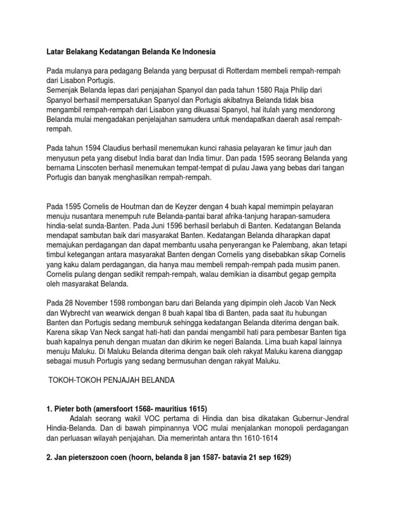 Latar Belakang Kedatangan Belanda Ke Indonesia | PDF