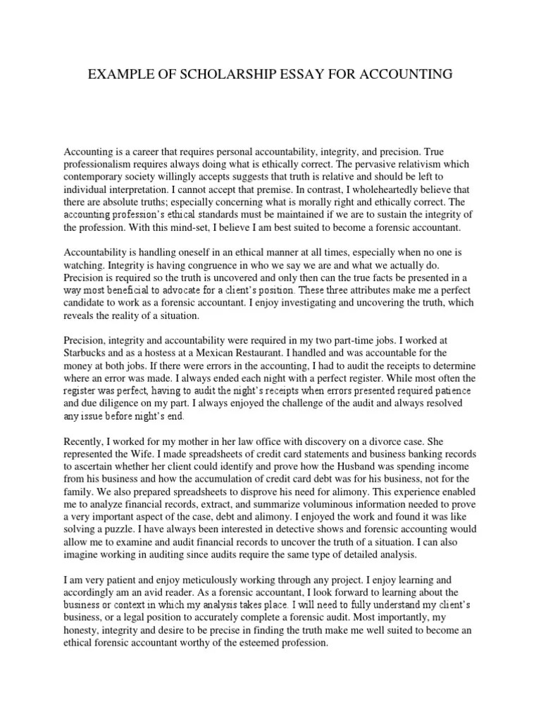 Example Of Scholarship Essay For Accounting Integrity Audit