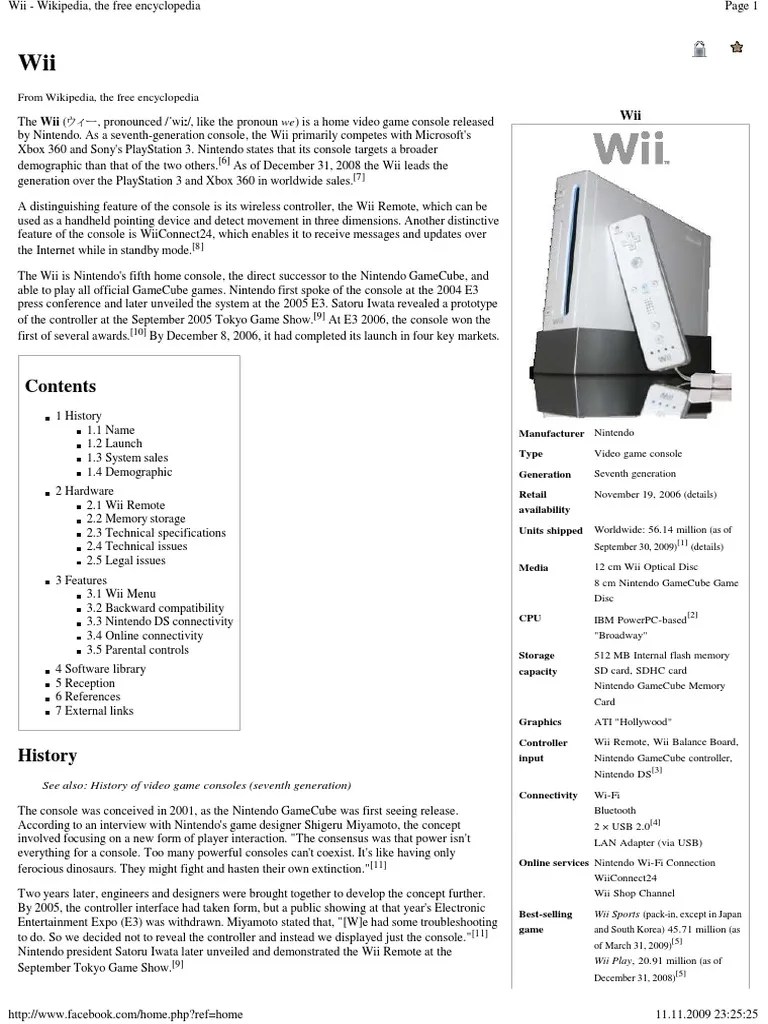 Wii Wikipedia, The Free Encyclopedia Wii Video Game Consoles