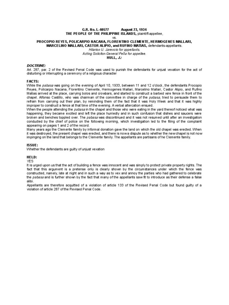 Unjust Vexation People vs. Reyes