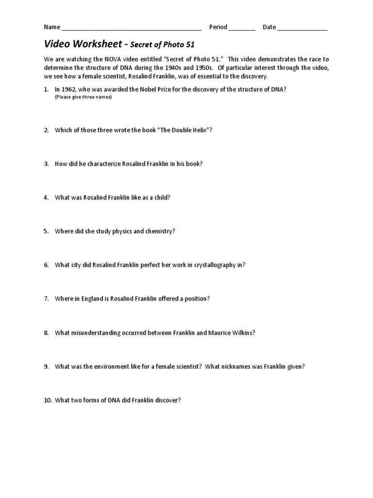 Secret of Photo 51 Worksheet PDF