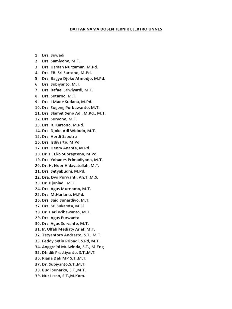 Daftar Nama Dosen Teknik Elektro Unnes