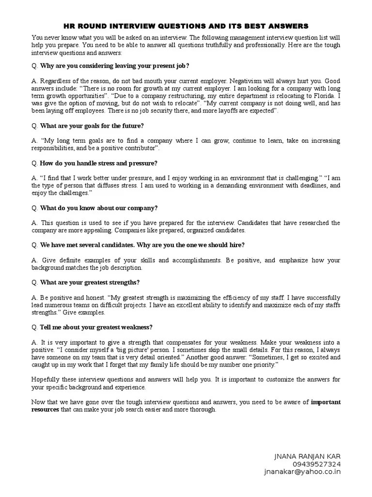 HR Interview Questions Layoff Employment