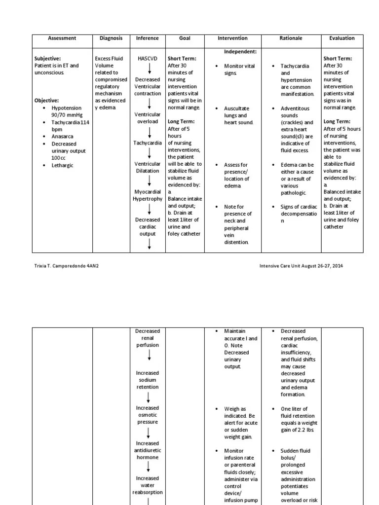 NCP Excess Fluid Volume Medical Specialties Clinical Medicine