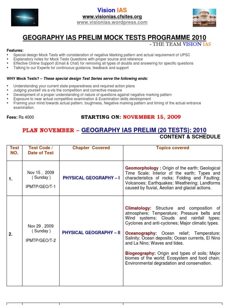 Geography Mock Test PDF Geomorphology Geography