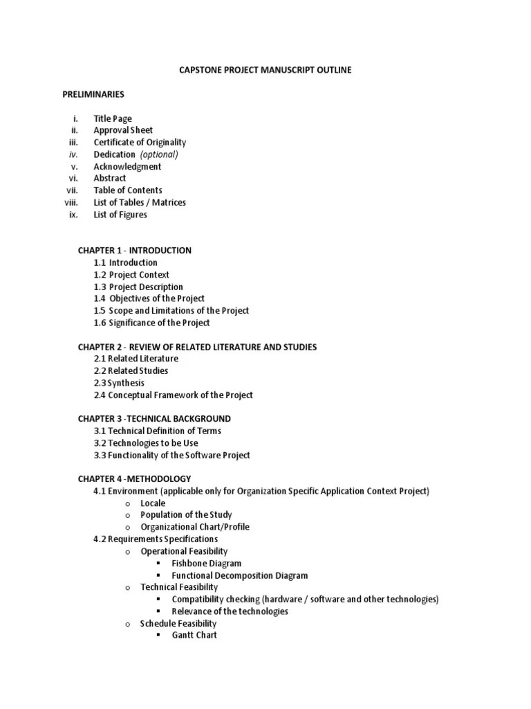 Capstone Project Manuscript Outline Specification (Technical Standard