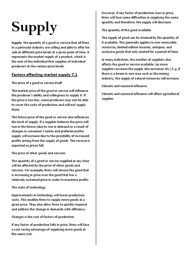 economics notes on Supply Supply (Economics) Demand