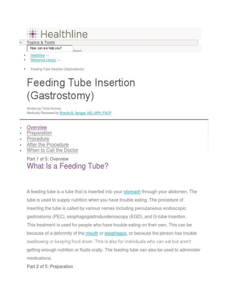 Feeding Tube Insertion (Gastrostomy) PDF Health Care Health Sciences