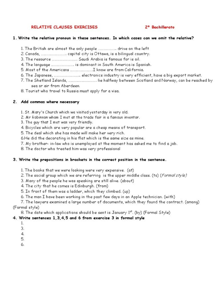 Relative Clauses Exercises 2º Bachillerato (1) 1 Ellipsis