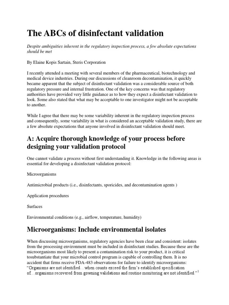 The ABCs of Disinfectant Validation PDF Disinfectant Antimicrobial