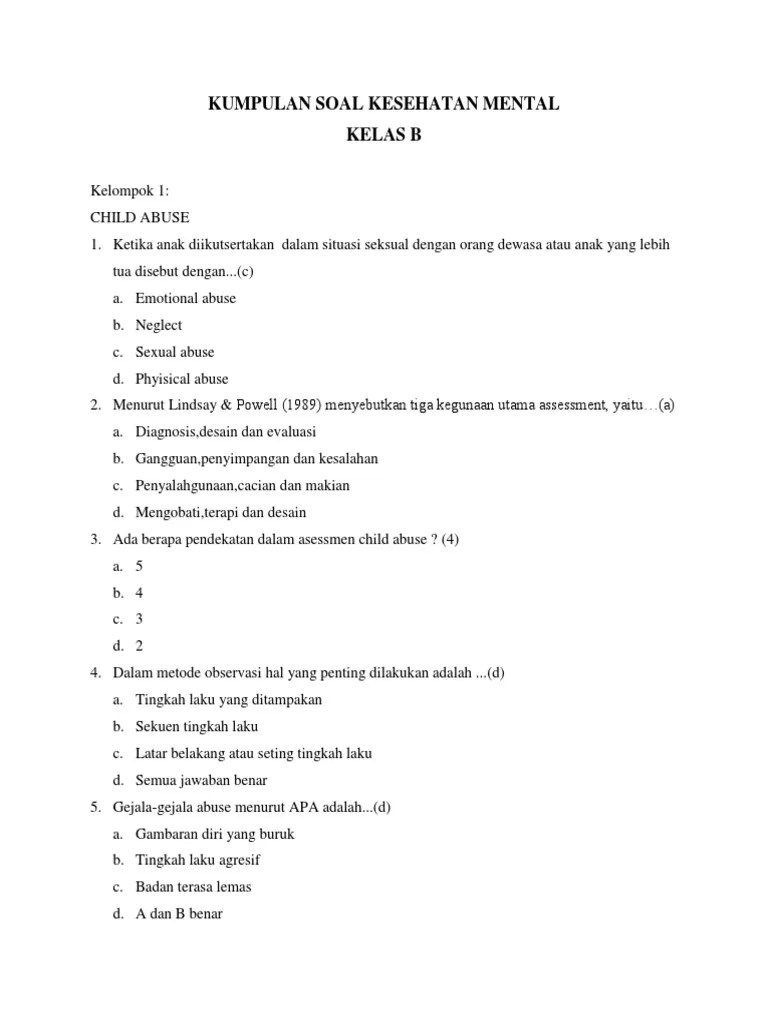 Kumpulan Soal Kesehatan Mental - Kelas B | PDF