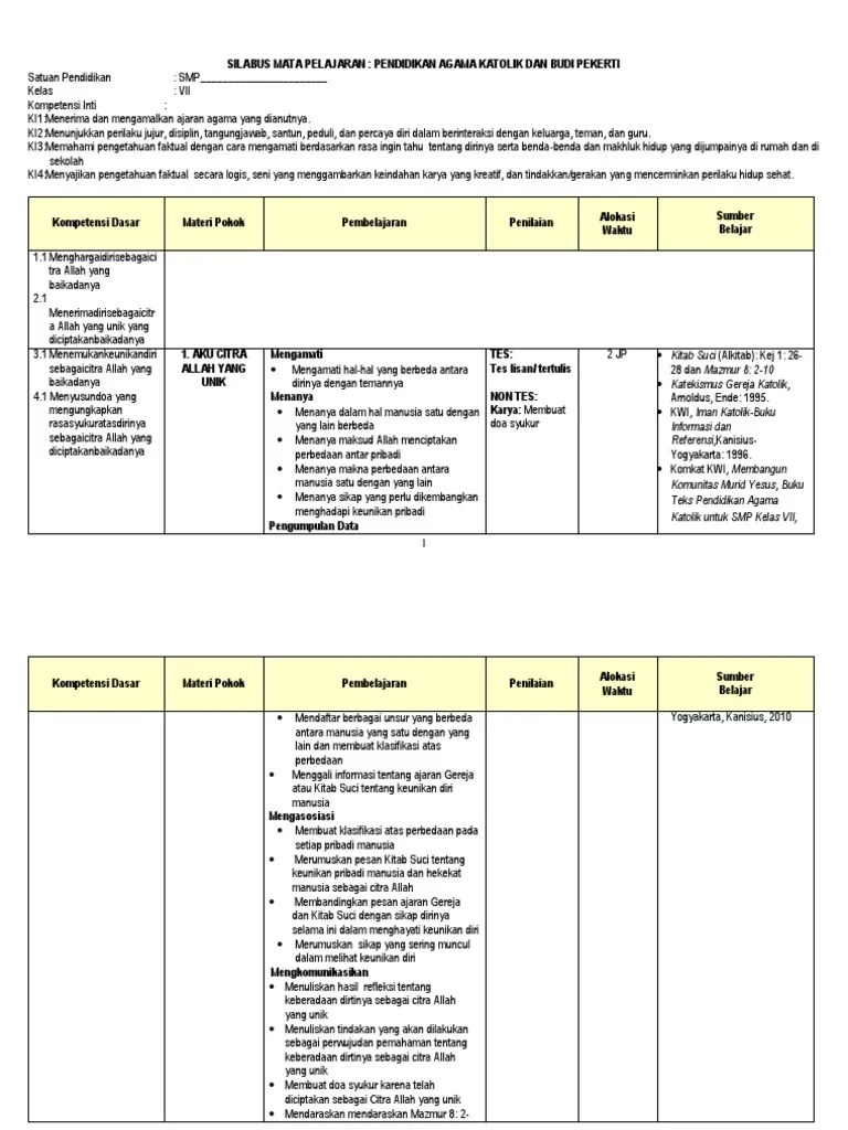Silabus Agama Katolik Sma Kelas 10 K 13 Genap Revisi Sekolah
