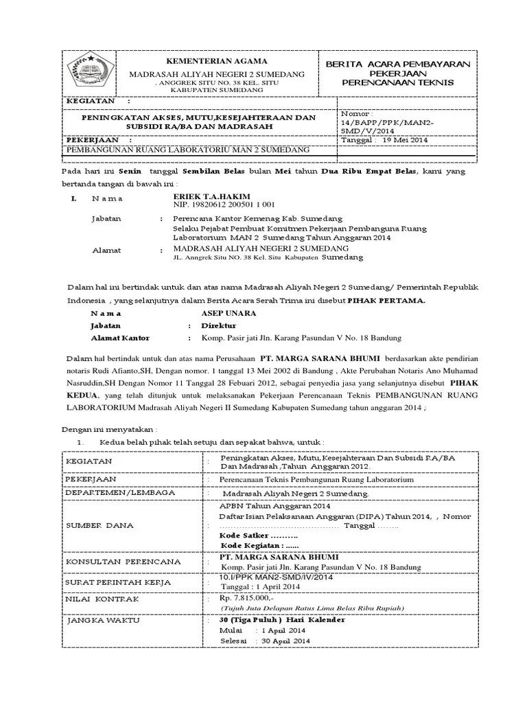 Contoh Surat Berita Acara Serah Terima Pekerjaan Selesai - Audit Kinerja