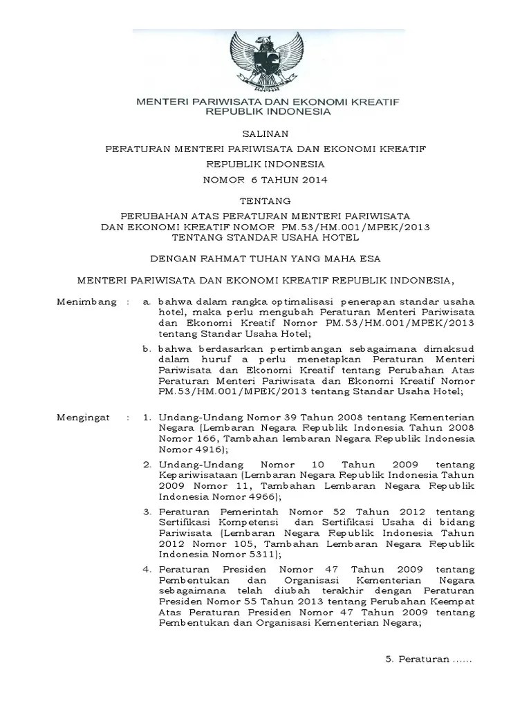 Permen Parekraf No_6 Tahun 2014 Ttg Perubahan Atas Peraturan Menteri