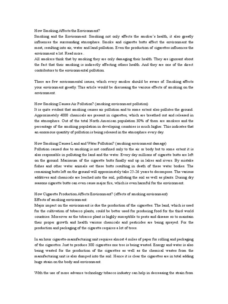 How Smoking Affect the Environment Cigarrillo Fumar