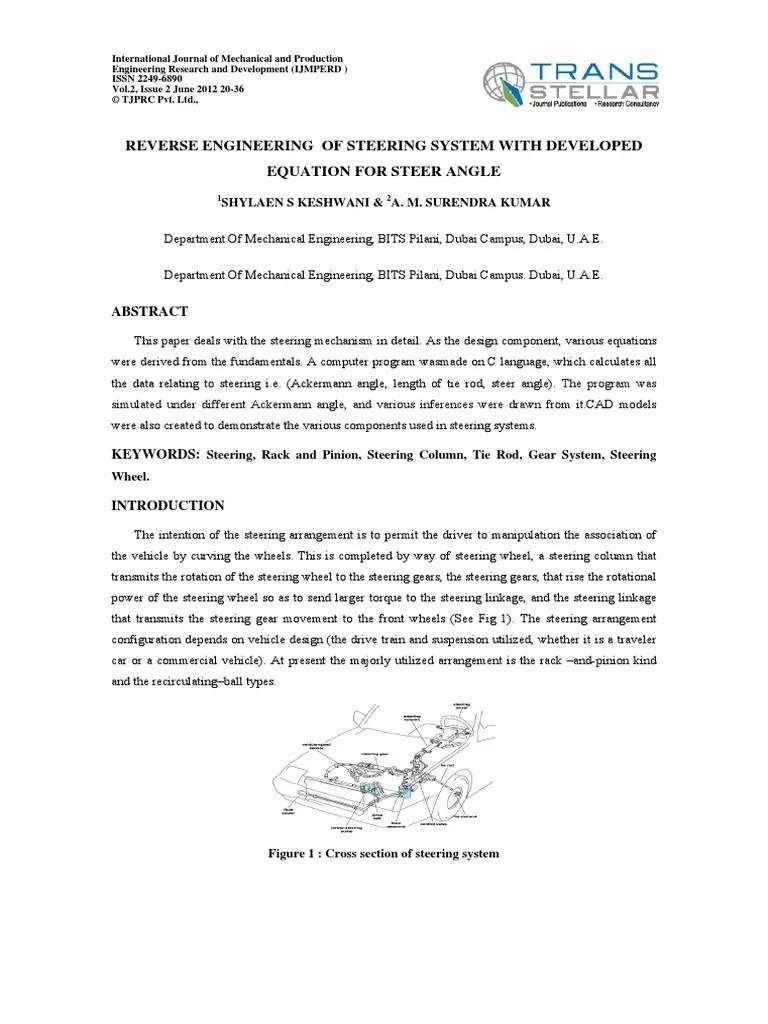 Ackerman Angle Calculations Steering Gear