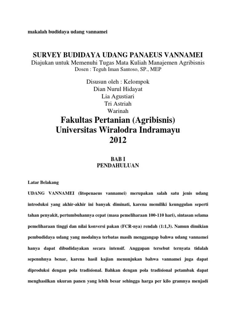 Contoh Makalah Pembesaran Udang Vanamei Makalah Lengkap