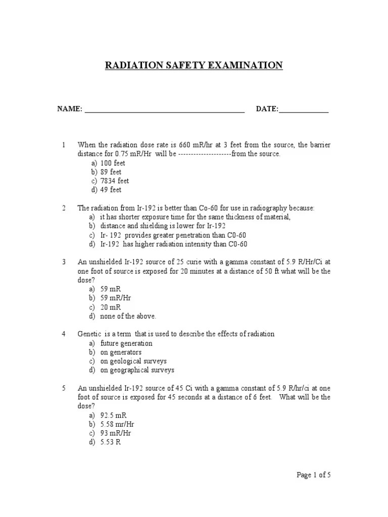 Radiation Safety Examination 1 Absorbed Dose Nuclear Safety And