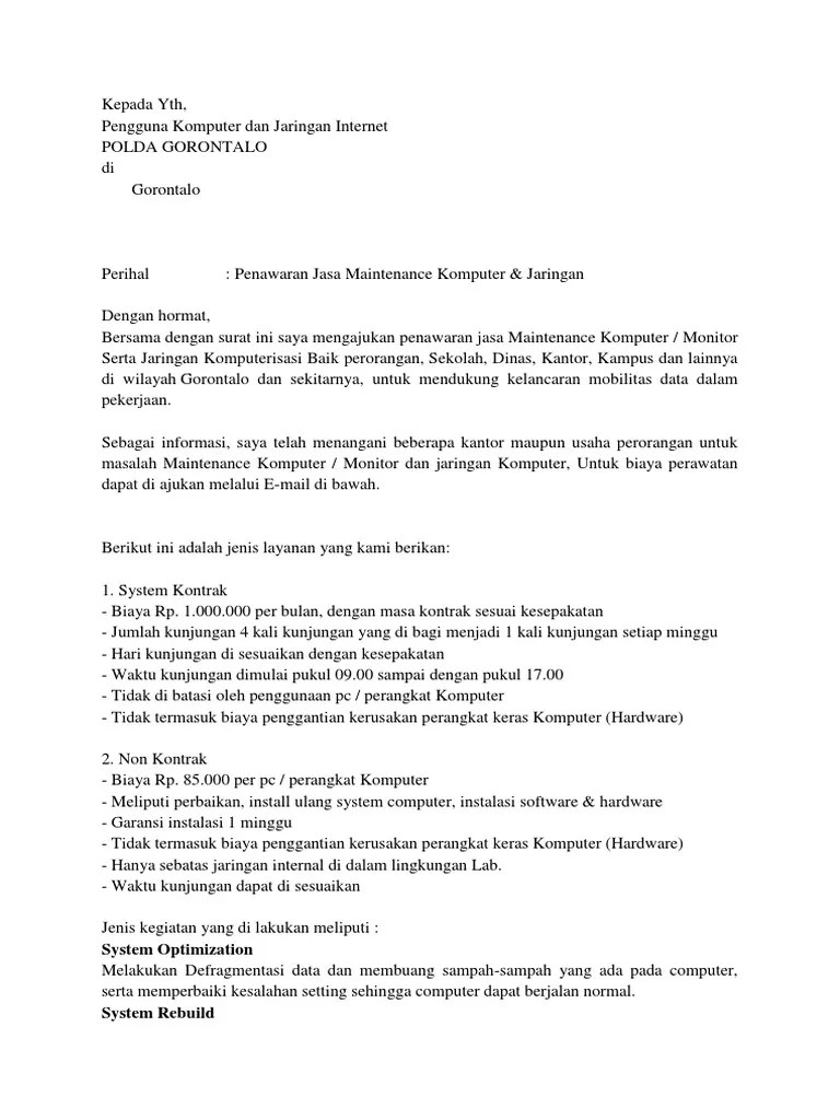 Contoh Proposal Penawaran Jasa Maintenance - Mosaicone