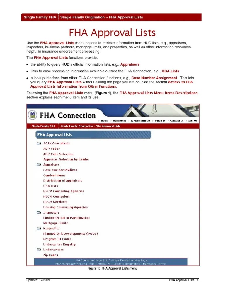 HUD FHA Approval Lists 121609 Federal Housing Administration United