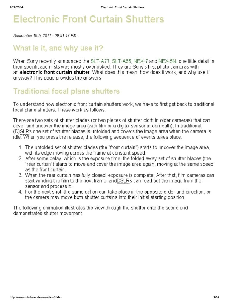Electronic Front Curtain Shutters (Sony SLT) PDF PDF Shutter (Photography) Camera