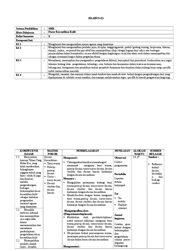 Silabus Tata Kecantikan Rambut Kurikulum 2013 Menata Rapi
