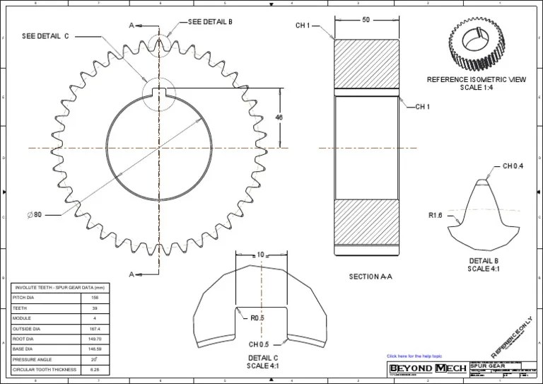 Spur Gear CAD Drawing PDF