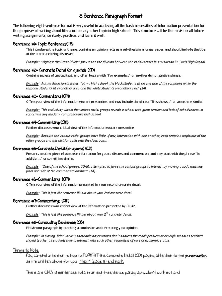 8 Sentence Paragraph Format Paragraph Cognition