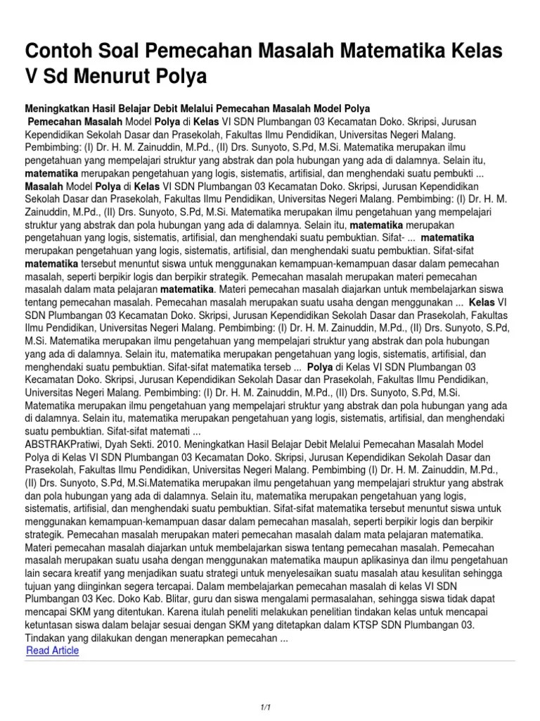 Contoh Soal Pemecahan Masalah Matematika Kelas V Sd Menurut Polya.pdf