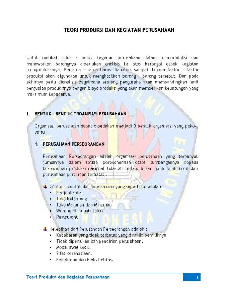 Teori Produksi dan Kegiatan Perusahaan