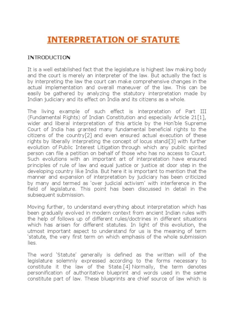 Interpretation of Statute Statutory Interpretation Plain Meaning Rule