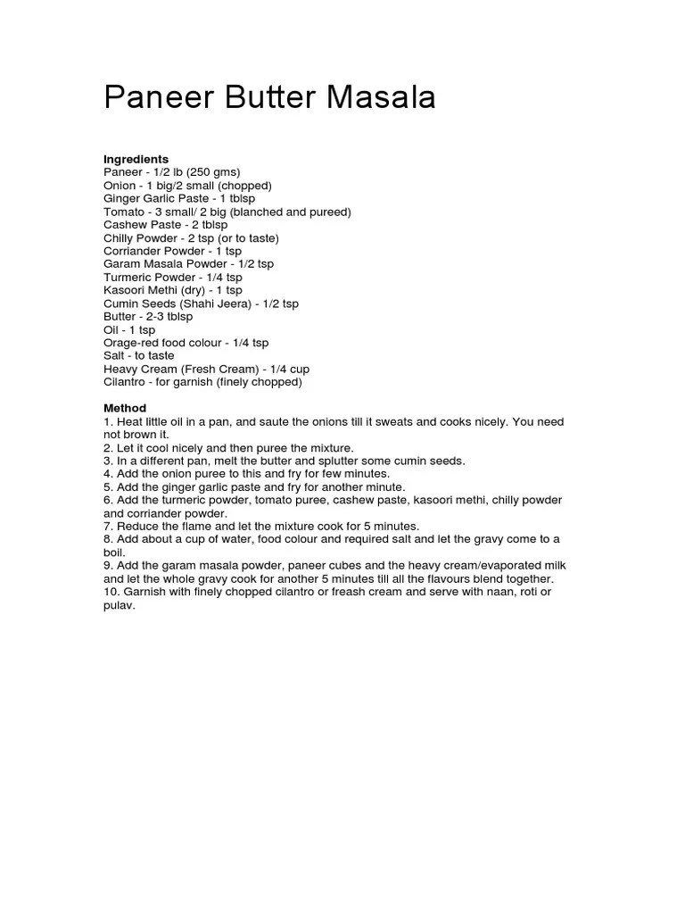 Paneer Butter Masala PDF