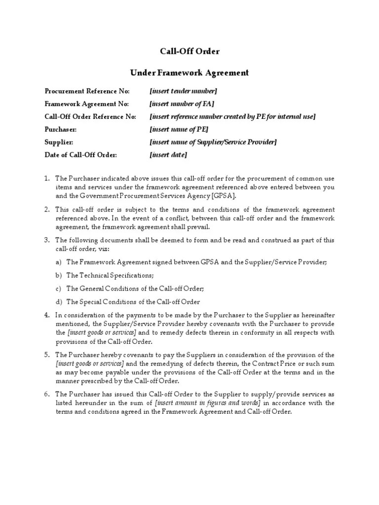 CALLOFF ORDER SAMPLE 20122013 Invoice Civil Law (Legal System)