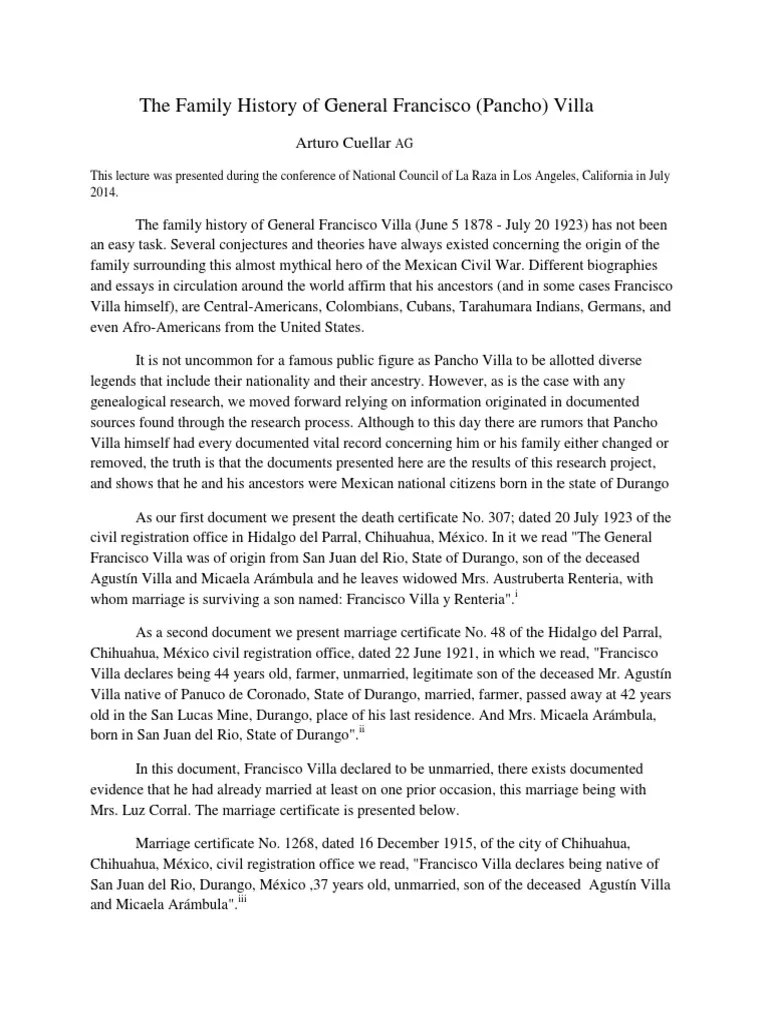 Pancho Villa Family History PDF Chihuahua (State) Genealogy