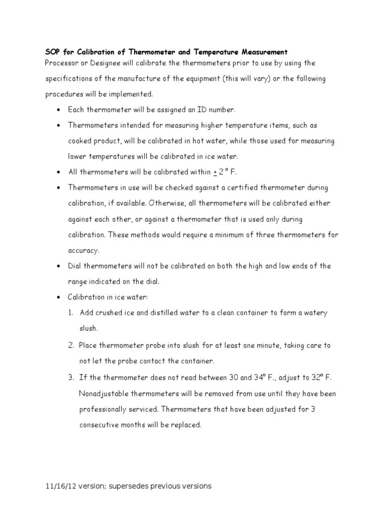 SOP for Calibration of Thermometer.doc Thermometer Calibration