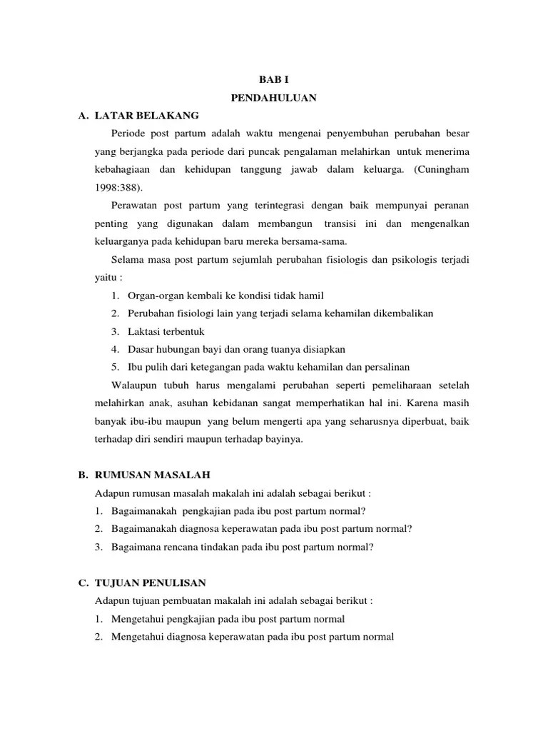 Laporan Pendahuluan Post Partum Normal Tanpa Konsep Askep