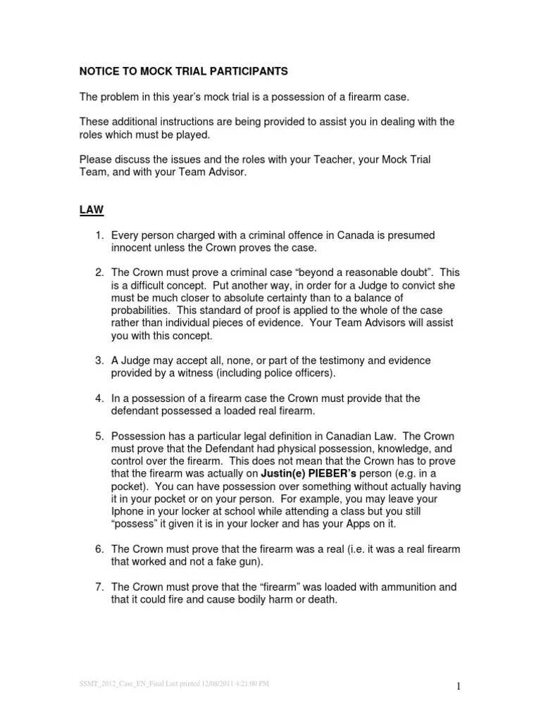 Mock Trial Outline Crimes Crime & Justice