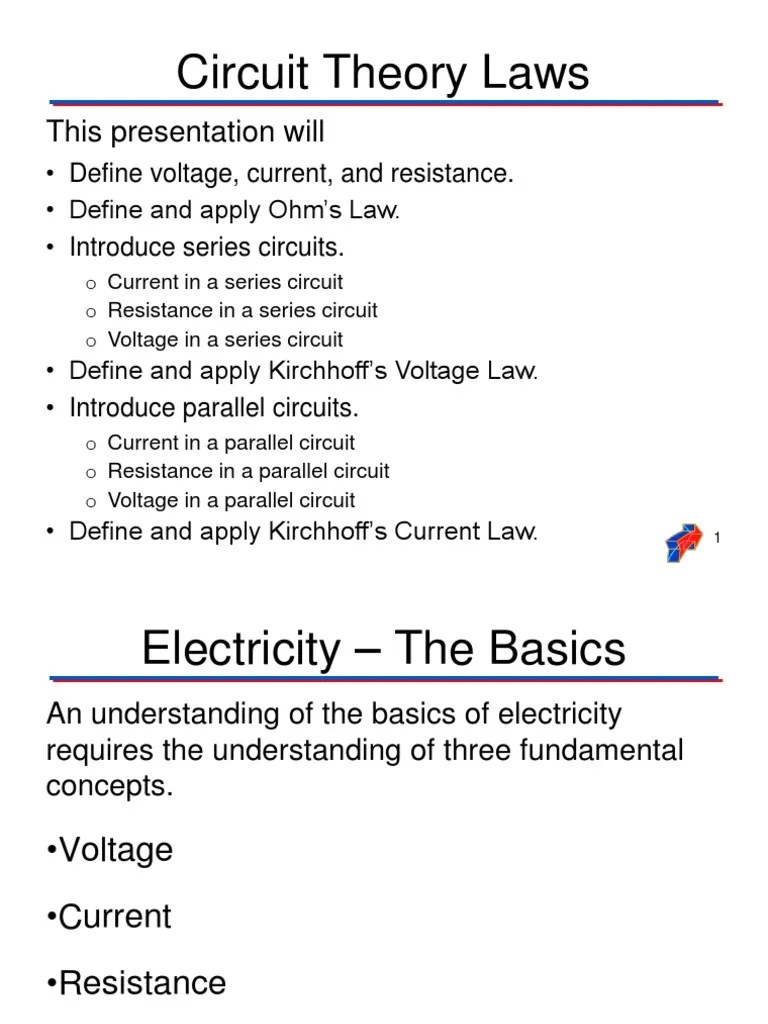 Circuit Theory Laws Series And Parallel Circuits Electric Current