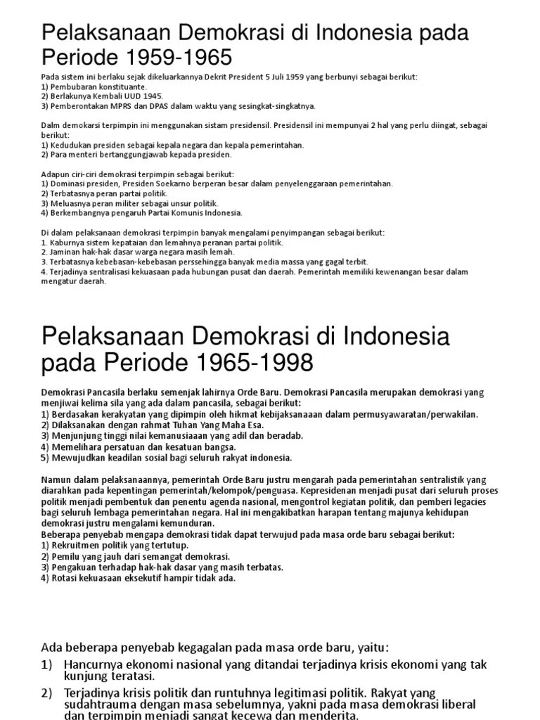 Pelaksanaan Demokrasi Di Indonesia Pada Periode 1959-1965 | PDF