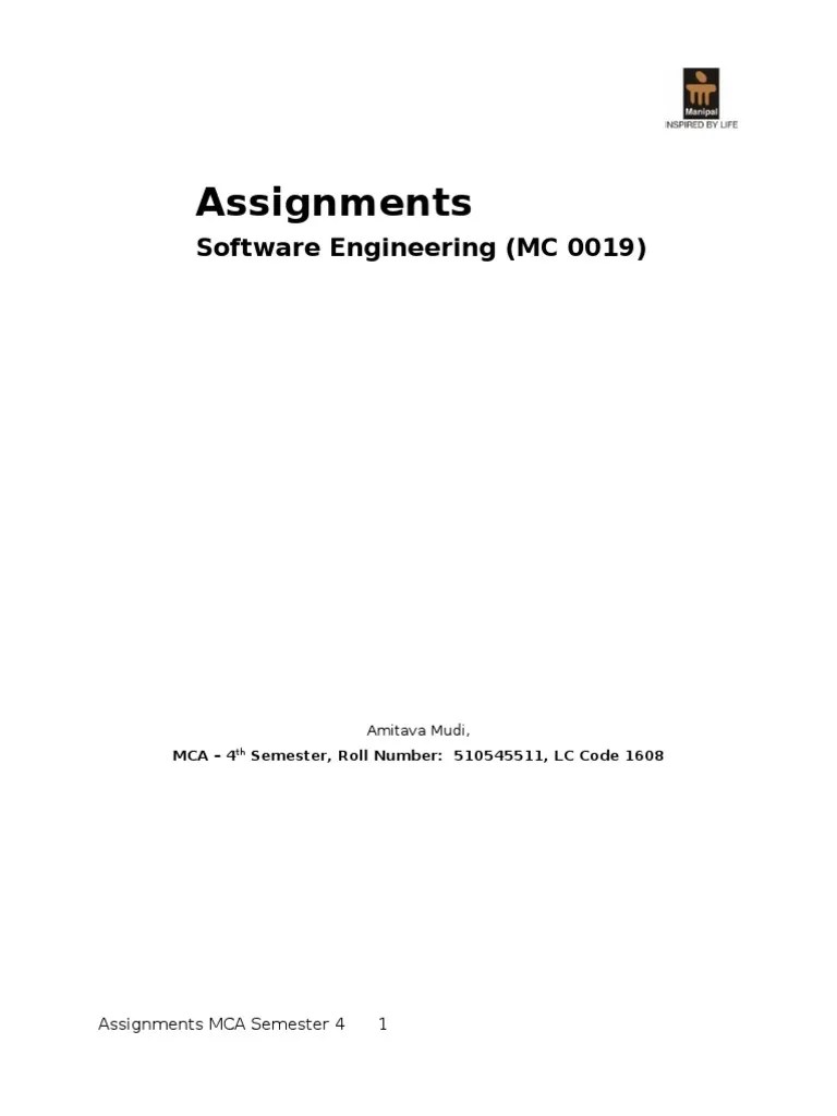 Assignments Software Engineering (MC 0019) PDF Software Testing