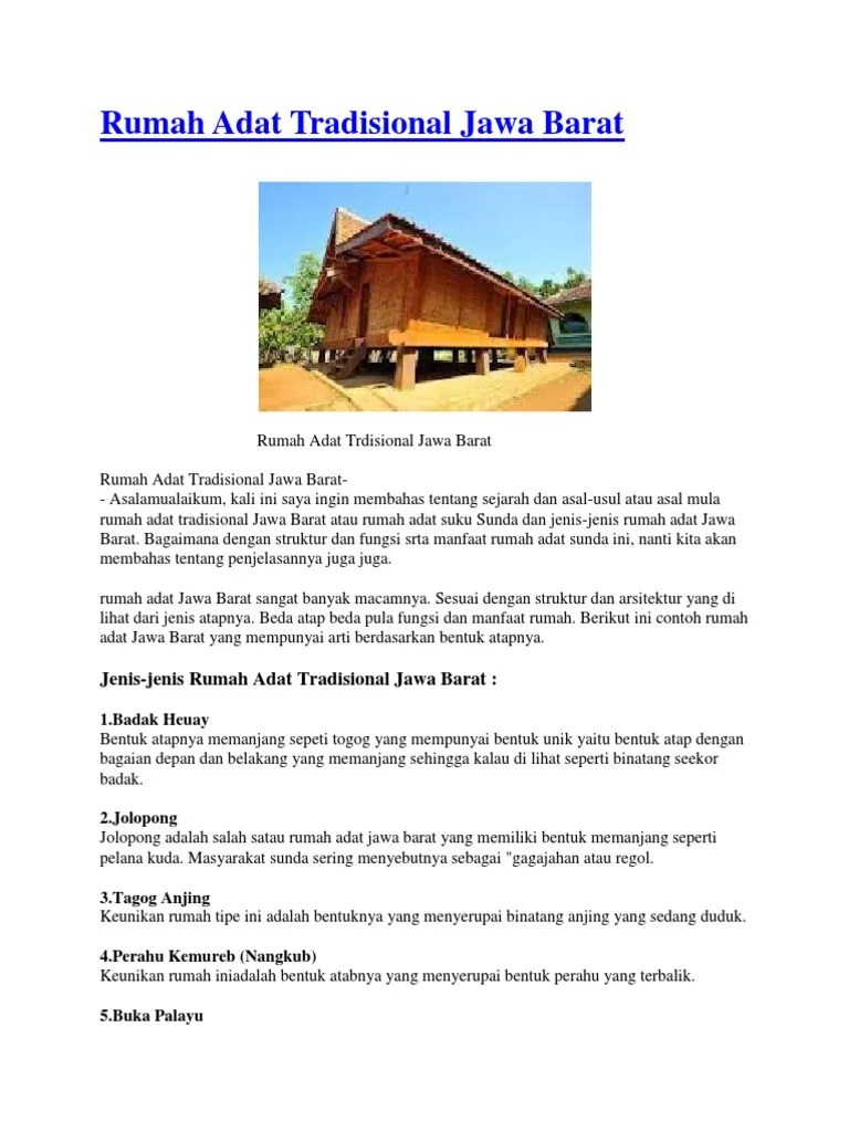 Rumah Adat Tradisional Jawa Barat | PDF