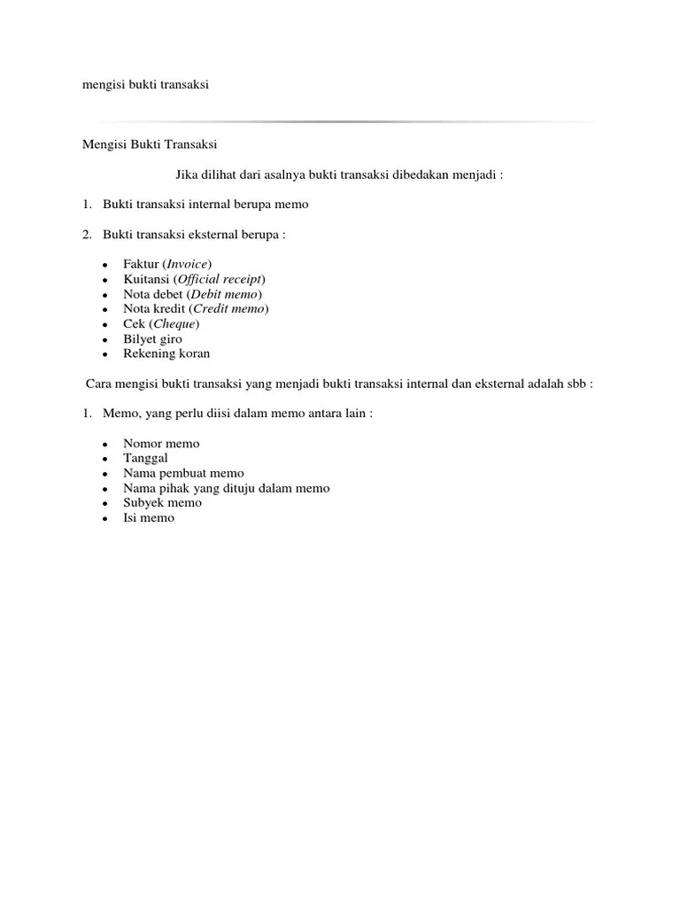 Mengisi Bukti Transaksi | PDF
